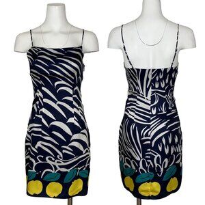Staud Lemons Slip Dress 2 Navy Citrus Blue Mini Sleeveless Spring Break Resort